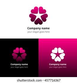 Star love icon. Heart goes around in a circle to form a star. Logo, icon vector template. Abstract symbol and button with colorful gradient for favorite, love, like, best, star service or company.