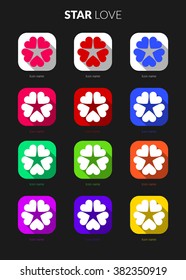 Star love ui icons set for icon application mobile or button main screen phone. Colorful vector flat style design template with drop shadow on dark grey background.