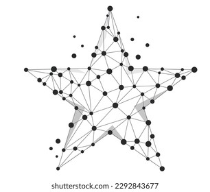 Star low poly wireframe vector sign. Digital technology black and white polygon . Dot and line abstract triangle monohrome futuristic christmas design element.
