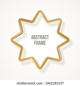 Star luxury 3d gold frame isolated on white background. Vector illustration. Party design label, Merry Christmas badge, bronze metallic wire realistic border, geometric emblem graphic element