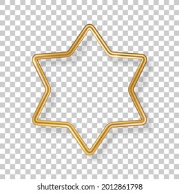 Star luxury 3d gold frame isolated on transparent background. Vector illustration. Party design label, Merry Christmas badge, bronze metallic abstract logo element, outline sign border