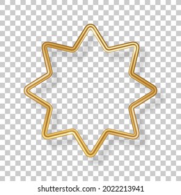 Star luxury 3d gold frame isolated on transparent background. Vector illustration. Party design label, Merry Christmas badge, bronze metallic abstract circular logo element, outline sign border
