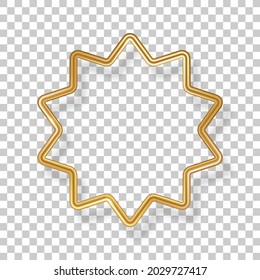 Star luxury 3d gold frame isolated on transparent background. Vector illustration. Party design label, Merry Christmas badge, bronze metallic abstract circular logo element, outline sign border