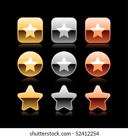 Star luxury metal web button icon with reflection on black