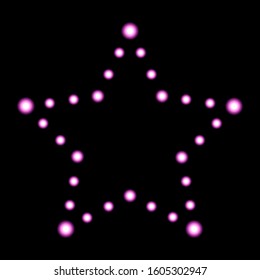 Star made of luminous purple circles on a dark background. Vector illustration