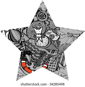 star made of summer elements with abstract shapes,ink blots (hand made)