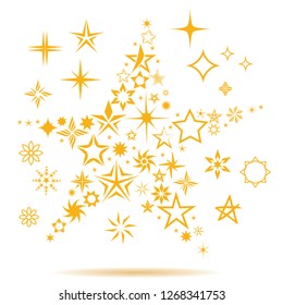 estrella de varios tipos y estilos de oro único festividad estrellas icónicas brillantes vacaciones de invierno decoraciones gráficas para niños