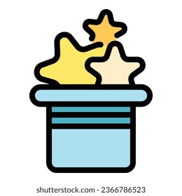 Star magic hat icon outline vector. Wand show. Trick top color flat