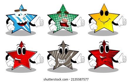 Star making thumbs up sign. Funny and cute cartoon character, with anthropomorphic face.