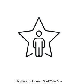 Star man. Fame, award, distinction linear icon. Thin line customizable illustration. Contour symbol. Vector isolated outline drawing. Editable stroke