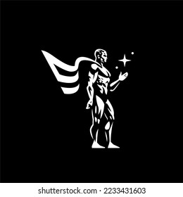 Star Man A muscular man resembling a superhero in a raincoat holds a star in his hand.
