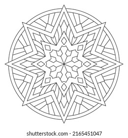 Star mandala coloring page for adults. Vector illustration round ornament with eight-pointed star.
