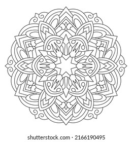Star mandala coloring page. Printable mandala with decorated star symbol coloring book for adults