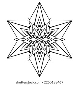 Star mandala coloring page. Simple symmetrical floral shape for mindful coloring. Black outline on white background