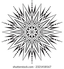Star mandala coloring page. Simple symmetrical flower shape for mindful coloring. Black outline on white background