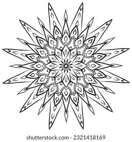 Star mandala coloring page. Simple symmetrical flower shape for mindful coloring. Black outline on white background