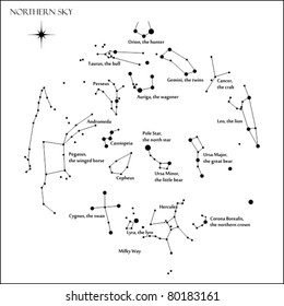 Star map, northern sky constellations