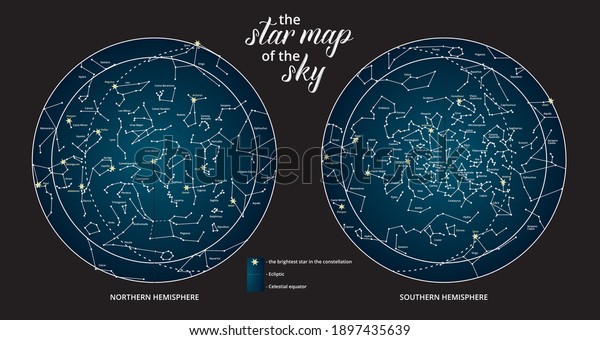 The star\
map of the sky. North and South\
hemisphere.
