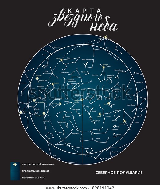 The star map of the sky on russian. North\
hemisphere. Translation: \
