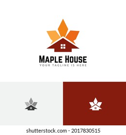Star Maple Leaf House Home Autumn Fall Season Realty Logo