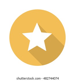 Star mark flat design long shadow icon. Rate and favorite gold button. Vector silhouette symbol