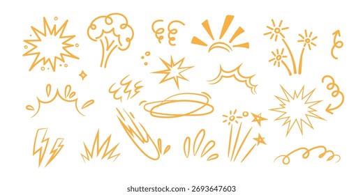 estrela com marcador traçado lápis destaque, Doodle esboço coração, estrela, nuvem desenhos animados formas adesivos
