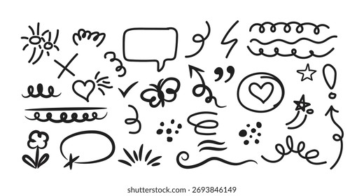 Stern mit Marker Strich Bleistift Highlight, Doodle Skizze Herz, Stern, Wolke Cartoon Aufkleber Formen