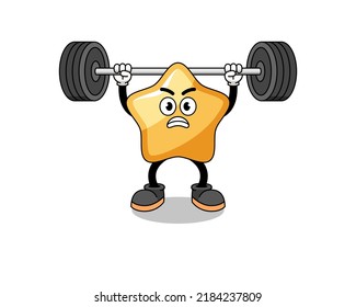 star mascot cartoon lifting a barbell , character design