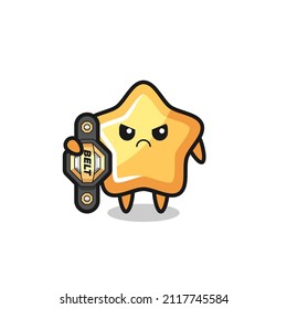 star mascot character as a MMA fighter with the champion belt , cute style design for t shirt, sticker, logo element