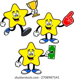 Star Mascot Set 04, ilustração desenhada à mão de Star Mascots em várias poses.