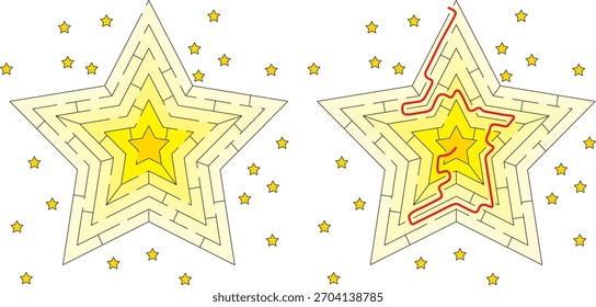 Laberinto de estrellas para niños con una solución