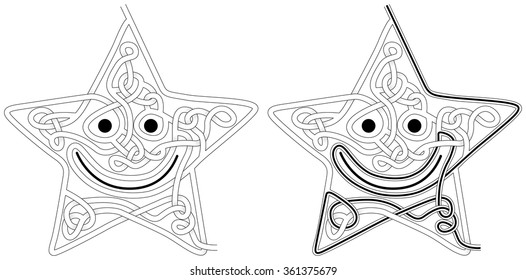 Star maze for kids with a solution in black and white