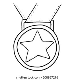 star medal / cartoon vector and illustration, black and white, hand drawn, sketch style, isolated on white background.