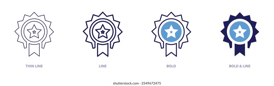 Star medal icon in 4 different styles. Thin Line, Line, Bold, and Bold Line. Duotone style. Editable stroke.
