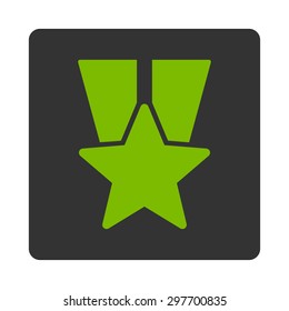 Star medal icon from Award Buttons OverColor Set. Icon style is eco green and gray colors, flat rounded square button, white background.