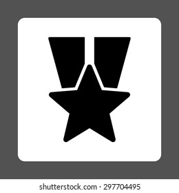 Star medal icon from Award Buttons OverColor Set. Icon style is black and white colors, flat rounded square button, gray background.