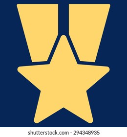 Star medal icon from Competition & Success Bicolor Icon Set. Vector style: flat symbols, yellow color, rounded angles, blue background.