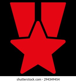 Star medal icon from Competition & Success Bicolor Icon Set. Vector style: flat symbols, red color, rounded angles, black background.