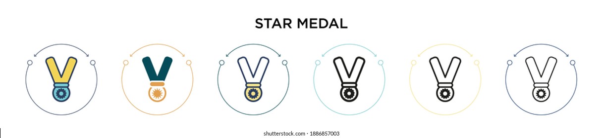 Star medal icon in filled, thin line, outline and stroke style. Vector illustration of two colored and black star medal vector icons designs can be used for mobile, ui, web