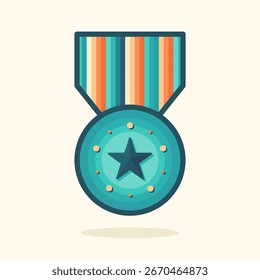 Star medal icon flat vector illustration for honor prize reward competition, education achievement success recognition symbol