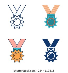 Star medal icon set in flat and line style. Diplomacy award, competition reward symbol. Vector illustration.