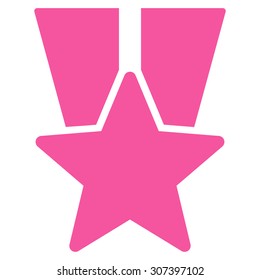 Star medal icon. Vector style is flat symbols, pink color, rounded angles, white background.