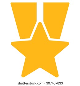Star medal icon. Vector style is flat symbols, yellow color, rounded angles, white background.