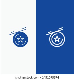 Star, Medal Line and Glyph Solid icon Blue banner