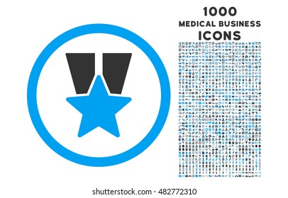 Star Medal rounded vector bicolor icon with 1000 medical business icons. Set style is flat pictograms, blue and gray colors, white background.