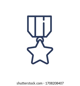 Star medal thin line icon. Personal decoration, prize, honor isolated outline sign. Triumph or achievement concept. Vector illustration symbol element for web design and apps