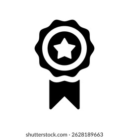 Ilustração de ícone de vetor de medalha de estrela em cor preta.