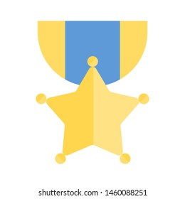 Star Medal with yellow blue ribbon icon. Flat illustration colored vector isolated icons of Award medal gift icons