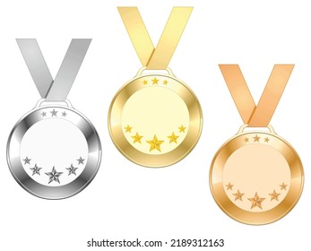 Star medals with ribbons on white background