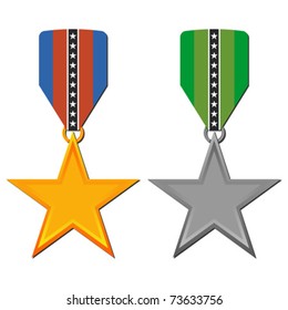 Star medals set isolated over white background